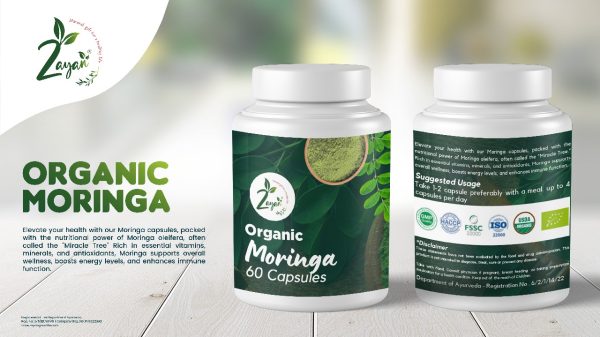 Zayan Ayurveda 100% Handmade & Natural Organic Moringa Capsules Bottle - 60 Capsules - Image 2